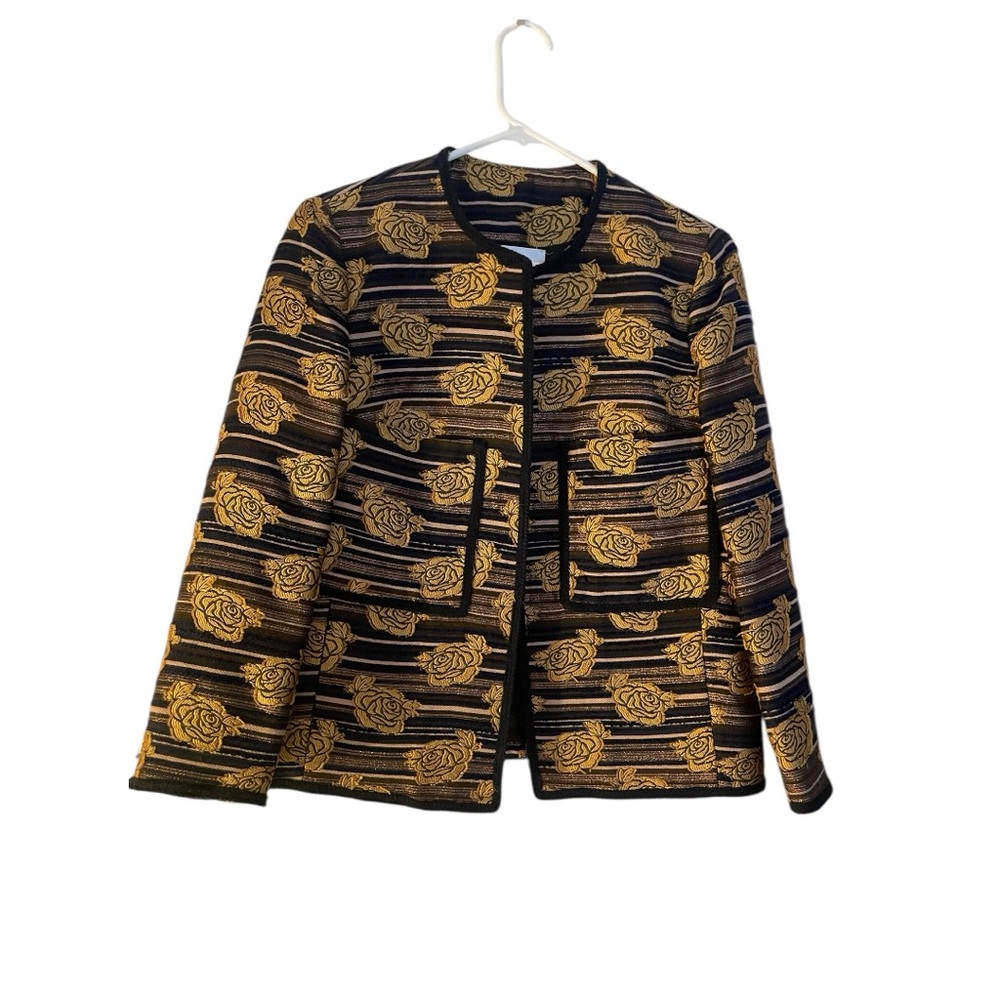 Mango Black and Gold Blazer with Geometric Pattern